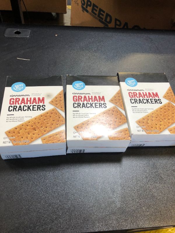 Photo 2 of 3 PACK--Amazon Brand - Happy Belly Cinnamon Graham Crackers- 11/10/2024