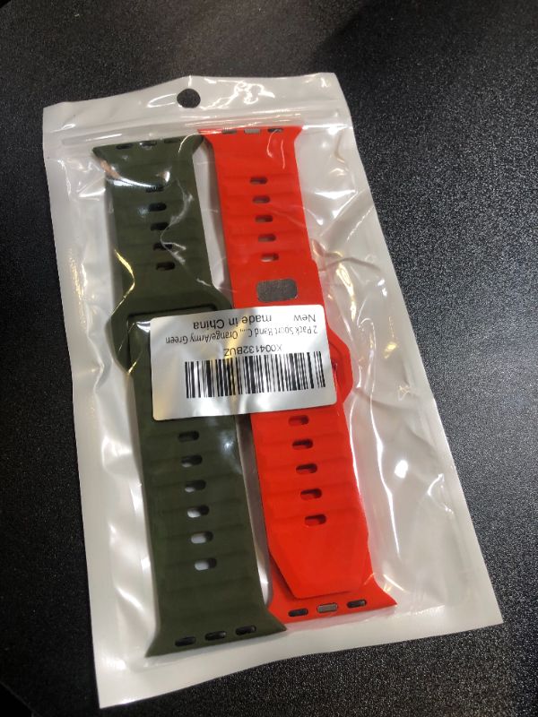 Photo 2 of 2 Pack Sport Band Compatible with Apple Watch Ultra 2/Ultra Band for Men 49mm 46/45/44/42mm, Adjustable Waterproof Silicone Loop Strap for iWatch Series SE 10/9/8/7/6/5/4/3/2/1, Orange/Army Green