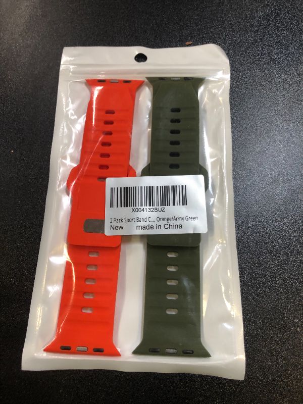 Photo 2 of 2 Pack Sport Band Compatible with Apple Watch Ultra 2/Ultra Band for Men 49mm 46/45/44/42mm, Adjustable Waterproof Silicone Loop Strap for iWatch Series SE 10/9/8/7/6/5/4/3/2/1, Orange/Army Green