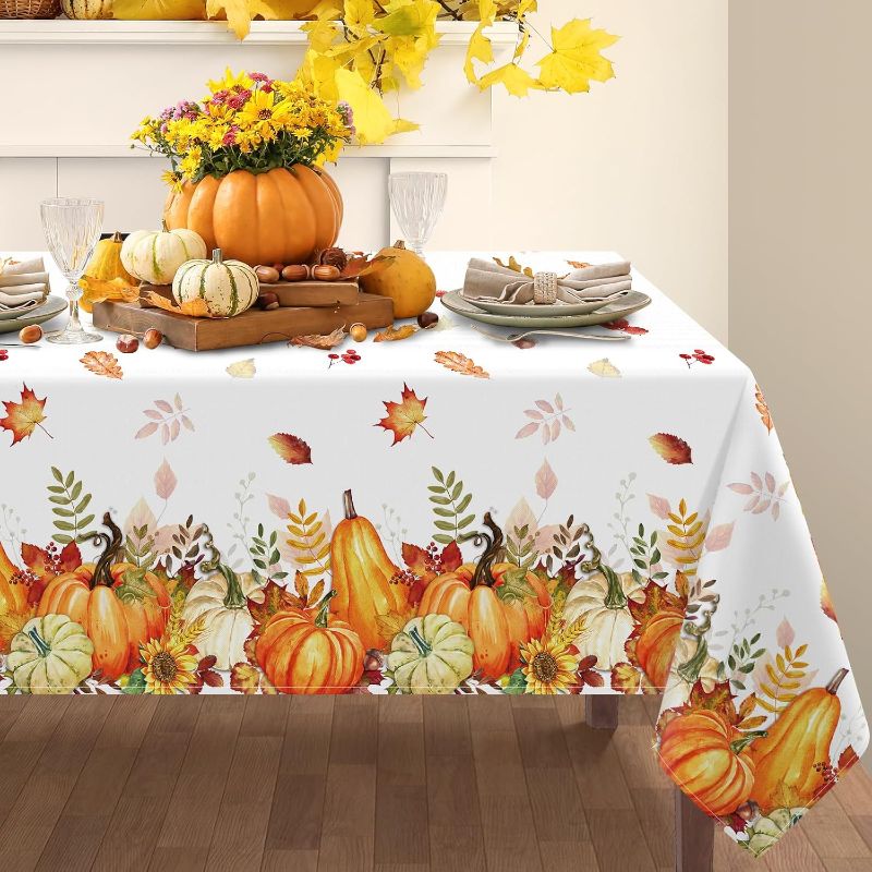 Photo 1 of Fall Pumpkin Tablecloth 60x84 Inch Rectangle Table Decorations,Waterproof Autumn Orange Table Cloths for Home Decor,Fall Harvest Thanks Giving Table Cover for Kitchen Party Dining Decor
