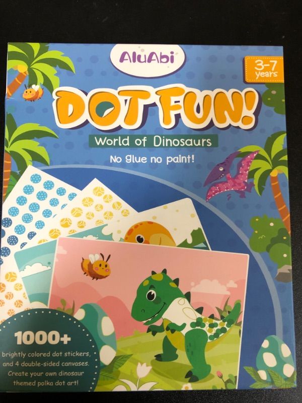 Photo 2 of AluAbi Dot Sticker Art Kit, Crafts for Kids Ages 3-5 4-8, Dinosaurs Reusable Double Side Pad Sticker Books, Gifts for Toddlers boy Birthday Thanksgiving Day Christmas