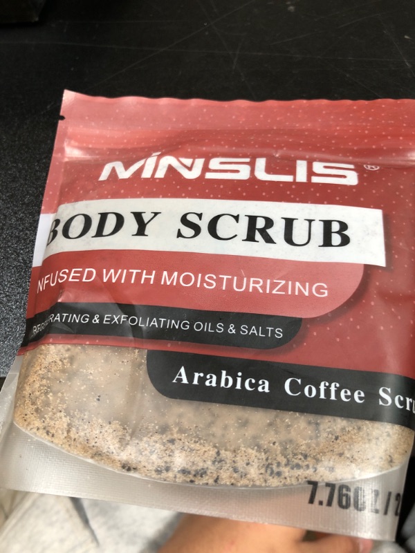 Photo 2 of MINSLIS Body Arabica Coffee Scrub with Citrus Aurantium Dulcis (Orange) Peel Oil & Sodium Chloride, 100% Natural Exfoliating Salt Scrub to Exfoliate & Moisturize Skin, Deep Cleansing - 7.76 oz