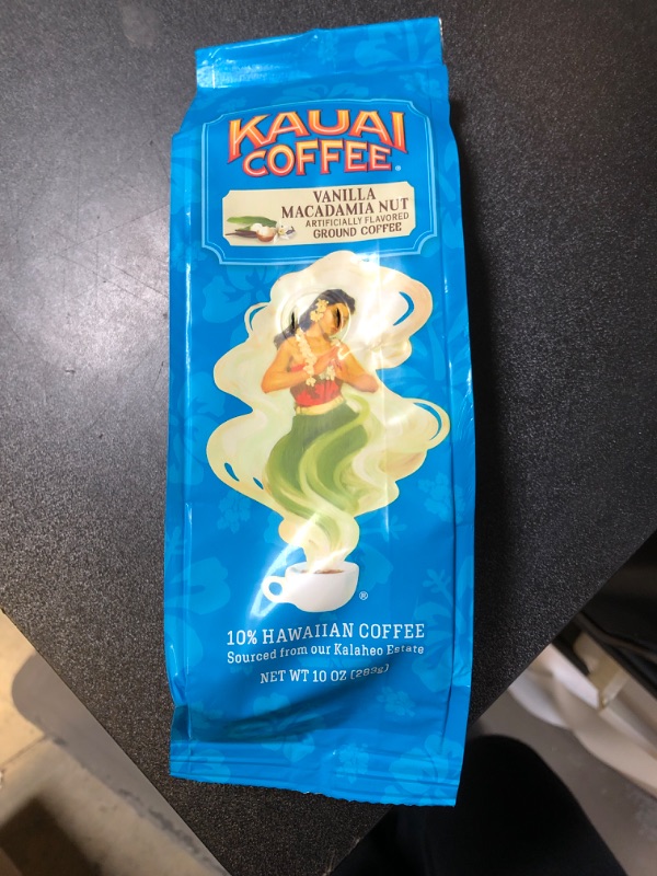 Photo 2 of Kauai Hawaiian Ground Coffee, Vanilla Macadamia Nut Flavor - Gourmet Arabica Coffee From Hawaii's Largest Grower, Smooth, Delicious Flavor and Amazing Aroma - 10 Ounce Vanilla Macadamia Nut 10 Ounce (Pack of 1) EXP 11 19 2024