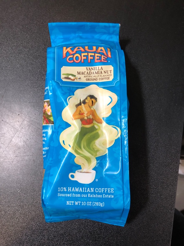 Photo 2 of Kauai Hawaiian Ground Coffee, Vanilla Macadamia Nut Flavor - Gourmet Arabica Coffee From Hawaii's Largest Grower, Smooth, Delicious Flavor and Amazing Aroma - 10 Ounce Vanilla Macadamia Nut 10 Ounce (Pack of 1) EXP 11 19 2024