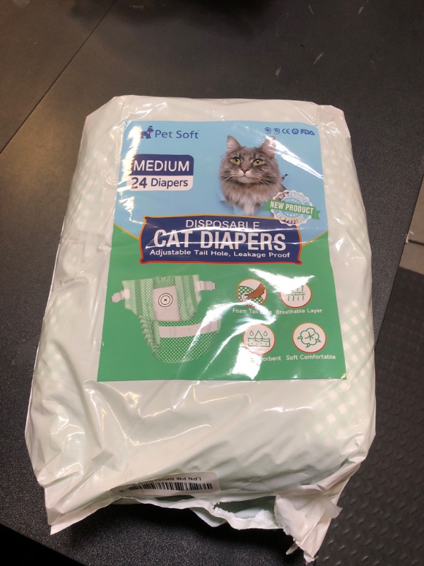 Photo 2 of Pet Soft Disposable Cat Diapers - Diapers for Female & Male Cats, Puppy Doggie Diapers for Female Dogs with Adjustable Foam Tail Hole, Medium (24Pcs, Green)