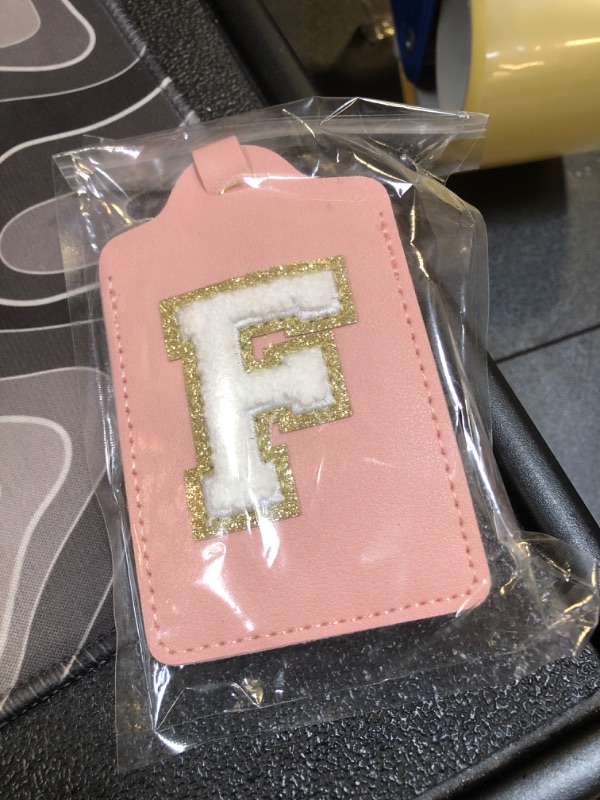 Photo 2 of 2 Pcs Personalized Initial Luggage Tag, Cute Chenille Letter Luggage Tags for Suitcases PU Leather Bag Tags for Luggage, Waterproof Luggage Identifiers for Suitcases Suitcase Tags for Girls(Letter F)