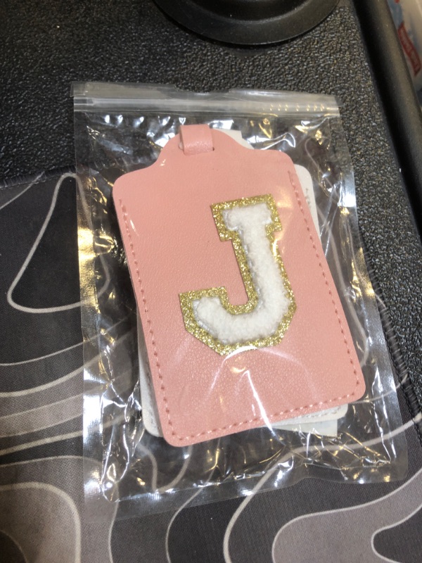 Photo 2 of 2 Pcs Personalized Initial Luggage Tag, Cute Chenille Letter Luggage Tags for Suitcases PU Leather Bag Tags for Luggage, Waterproof Luggage Identifiers for Suitcases Suitcase Tags for Girls(Letter J)