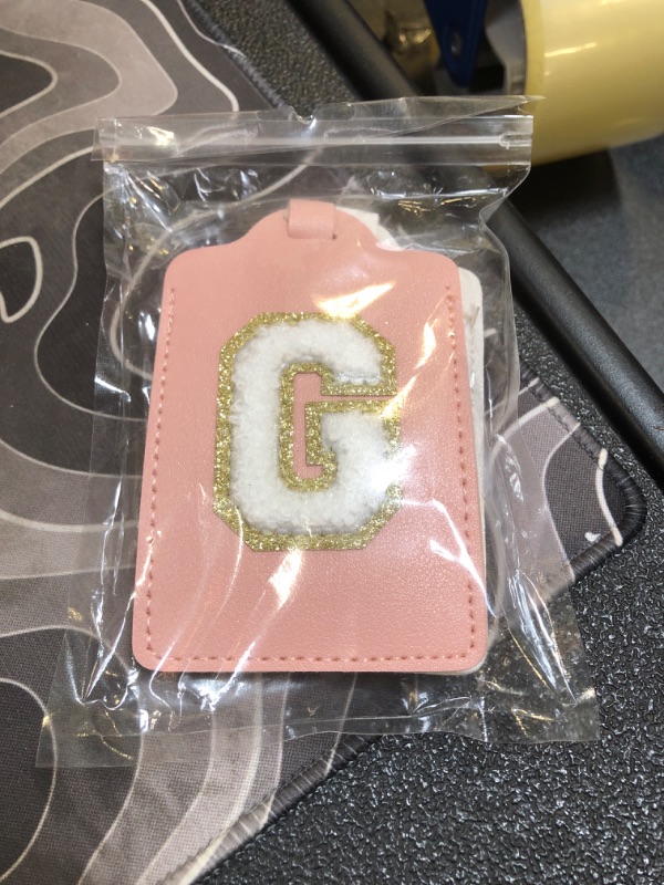 Photo 1 of 2 Pcs Personalized Initial Luggage Tag, Cute Chenille Letter Luggage Tags for Suitcases PU Leather Bag Tags for Luggage, Waterproof Luggage Identifiers for Suitcases Suitcase Tags for Girls(Letter G)