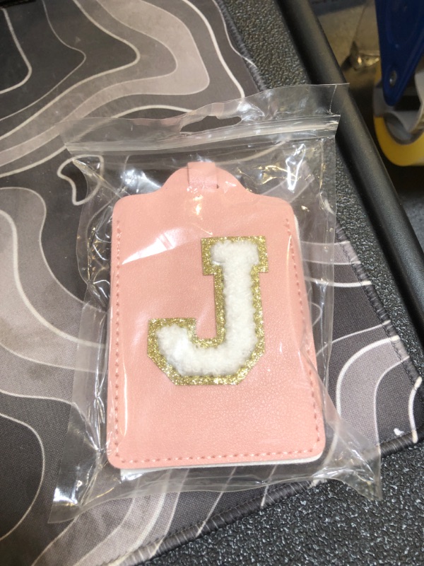 Photo 1 of 2 Pcs Personalized Initial Luggage Tag, Cute Chenille Letter Luggage Tags for Suitcases PU Leather Bag Tags for Luggage, Waterproof Luggage Identifiers for Suitcases Suitcase Tags for Girls(Letter J)