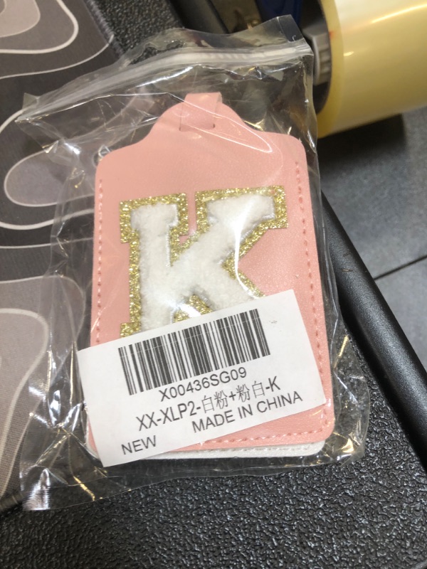 Photo 2 of 2 Pcs Personalized Initial Luggage Tag, Cute Chenille Letter Luggage Tags for Suitcases PU Leather Bag Tags for Luggage, Waterproof Luggage Identifiers for Suitcases Suitcase Tags for Girls(Letter K)