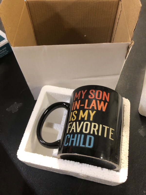 Photo 2 of Jewelayer My Favorite Child Is My Son In Law Mug For Mother In Law Father In Law Fun Family Humor Retro Coffee Mug A Son in Law Bonus Son Child Birthday Holiday Ceramic Mug (B. Black)