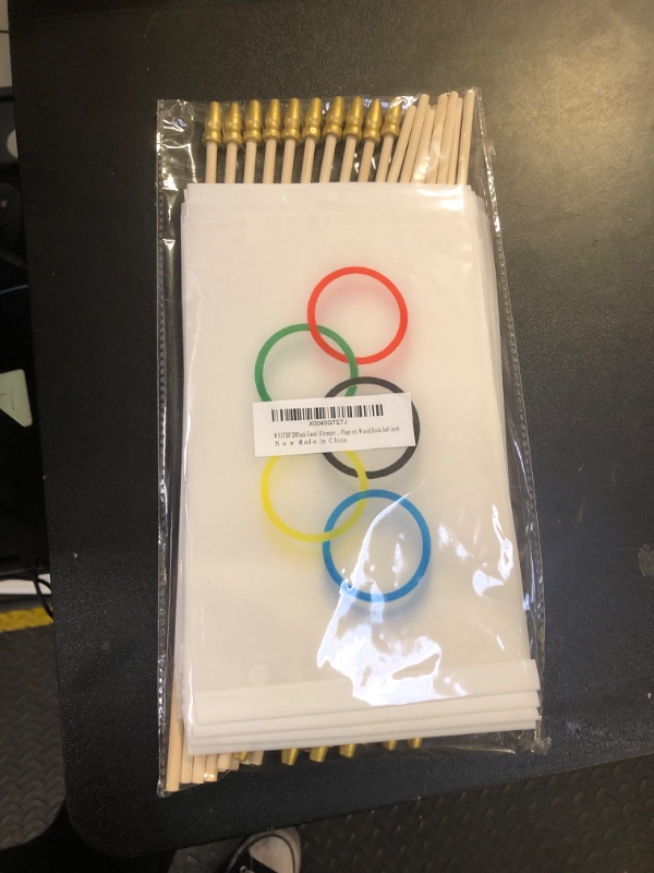 Photo 2 of WEITBF 20Pack Small Olympic Games Flag Decorations Handheld Mini Olympic Rings Flags on Wood Stick 5x8 Inch