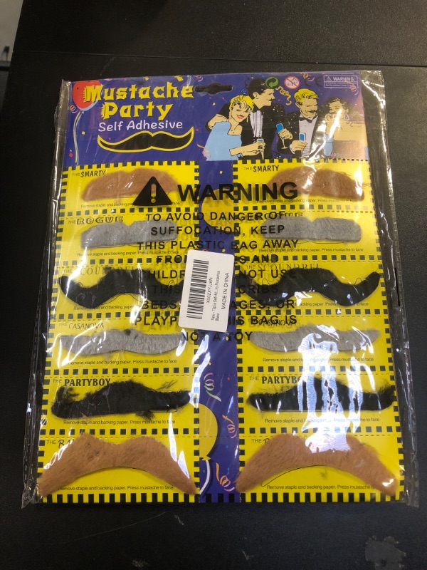 Photo 2 of 72 Pcs Self Adhesive Fake Mustache Set,Novelty Hairy Mustanches,Costume Facial Hair for St. Patrick's Day and Role-Playing(Mixed Colors) Black