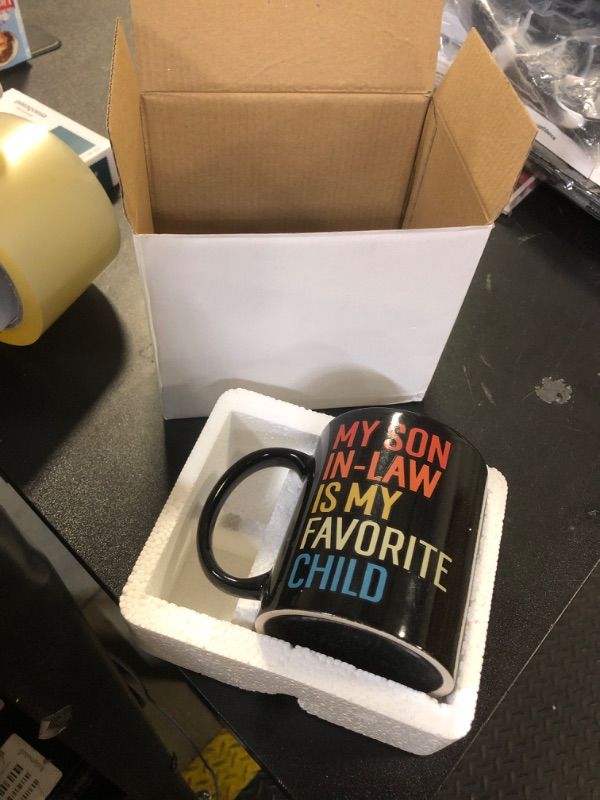 Photo 2 of Jewelayer My Favorite Child Is My Son In Law Mug For Mother In Law Father In Law Fun Family Humor Retro Coffee Mug A Son in Law Bonus Son Child Birthday Holiday Ceramic Mug (B. Black)