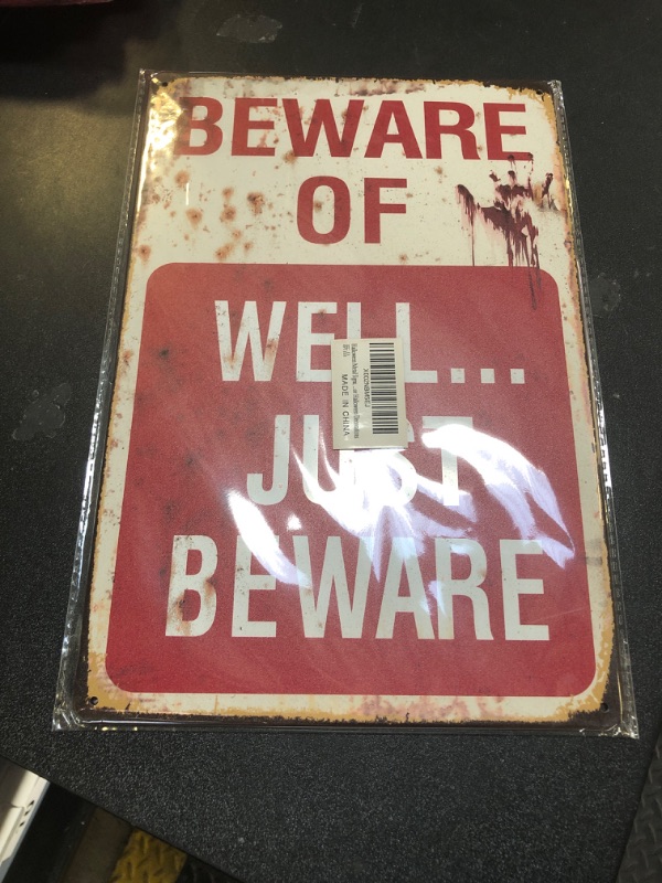 Photo 2 of Halloween Metal Signs, Beware of Well Just Beware Metal Sign, Retro Fashion Chic Funny Metal Tin Sign for Halloween Decorations