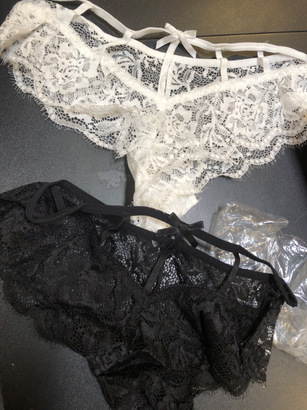 Photo 1 of 2 Pack Lace Underwear Hipster Style Black and White Size Medium 