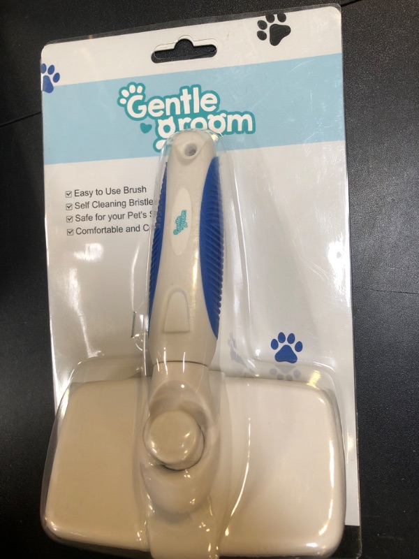 Photo 2 of Gentle Groom Self Cleaning Slicker Brush for Dogs - Cat and Dog Brush for Shedding for Tangled Hair w/ 1-Click Button, Anti-Slip Handle, 10mm Bent Needle - Skin-Massaging Pet Comb for Short Hair