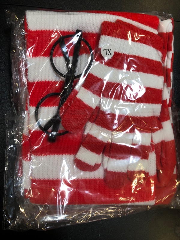 Photo 2 of houdanspt Kids Red And White Stripes Shirt Halloween Cosplay Costume Outfit With Hat Glasses Stockings Scarf And Gloves Girls X Large 3 years+