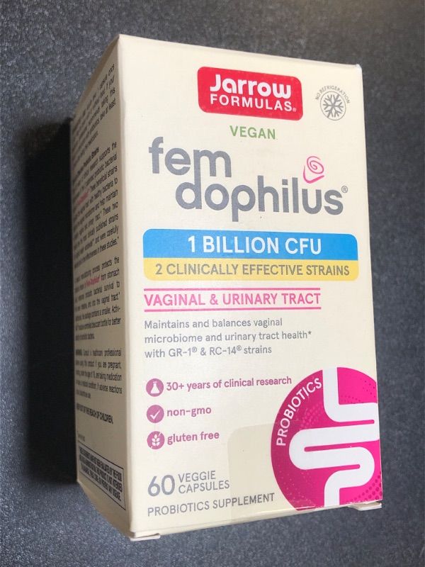 Photo 2 of Jarrow Formulas Fem-Dophilus Probiotics 1 Billion CFU With 2 Clinically Effective Strains, Dietary Supplement for Vaginal Health and Urinary Tract Health, 60 Veggie Capsules, 60 Day Supply Unflavored 60 Count (Pack of 1) - expires 11/2024