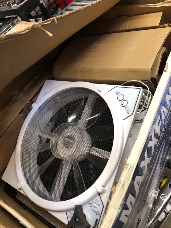 Photo 1 of MAXXAIR Maxxfan Deluxe Vent, Fan and Vent Cover All in One - Powerful 10-Speed Reversible Fan with Thermostat, Built-in Rain Cover, Remote Control, Intake & Exhaust Fan, Smoke (00-07500K)