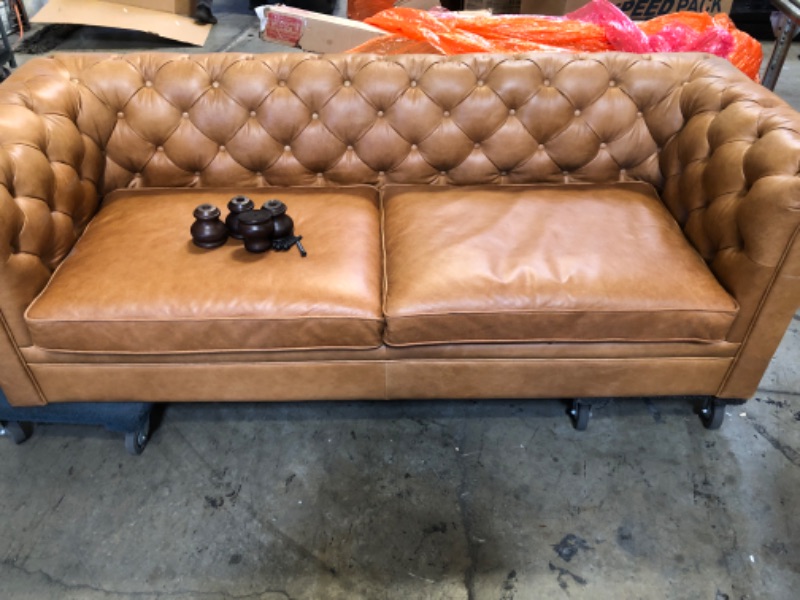 Photo 2 of  Full Top Grain Leather Sofa Couch, 88.5", Saddle, Feather Down, Memory Foam and Pocket Coils