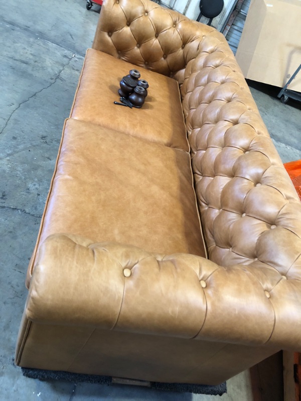 Photo 1 of  Full Top Grain Leather Sofa Couch, 88.5", Saddle, Feather Down, Memory Foam and Pocket Coils