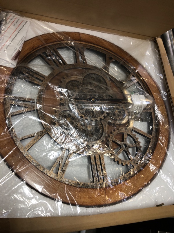 Photo 2 of The B-Style Large Wall Clock 24 inch Moving Gear Wall Clock Oversized Vintage Farmhouse Wall Clocks for Living Room Decor Rustic Industrial Wood Clock (Brwon with Bronze Gears, 18 inch/46cm)