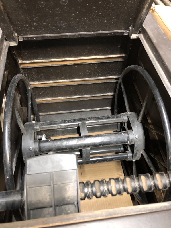 Photo 2 of AMES NeverLeak Hose Reel Cabinet Box, 100 Ft. Capacity, Decorative with Wicker Look, Auto Track Rewinding, Black Metal
