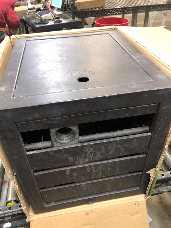 Photo 1 of AMES NeverLeak Hose Reel Cabinet Box, 100 Ft. Capacity, Decorative with Wicker Look, Auto Track Rewinding, Black Metal
