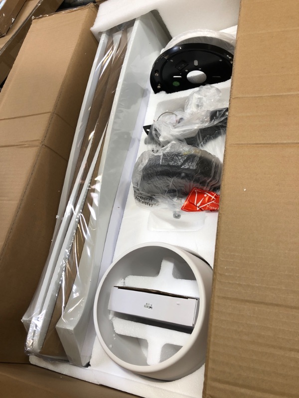 Photo 1 of WINGBO 60 Inch Flush Mount DC Ceiling Fan with Lights and Remote, 4 Reversible Carved Wood Blades, 6-Speed Noiseless DC Motor, Hugger Ceiling Fan in Gloss White with White Blades, ETL Listed