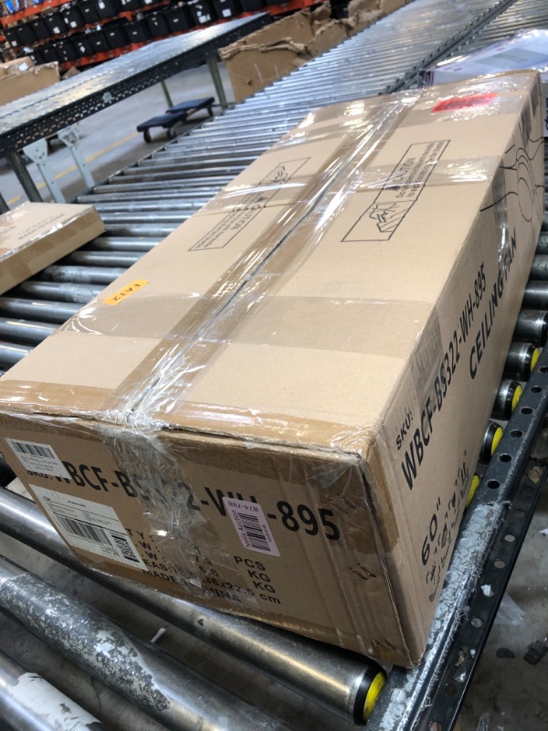 Photo 1 of WINGBO 60 Inch Flush Mount DC Ceiling Fan with Lights and Remote, 4 Reversible Carved Wood Blades, 6-Speed Noiseless DC Motor, Hugger Ceiling Fan in Gloss White with White Blades, ETL Listed