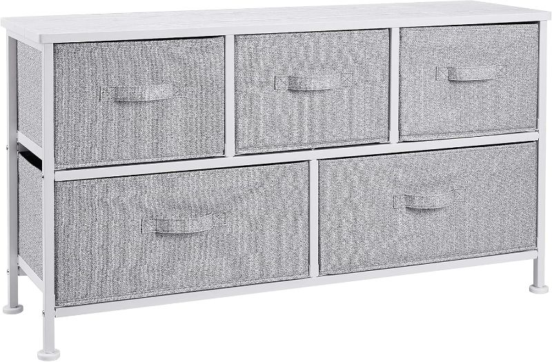 Photo 1 of  Amazon Basics Extra Wide Sturdy Fabric 5-Drawer Storage Organizer Unit for Closet, White 