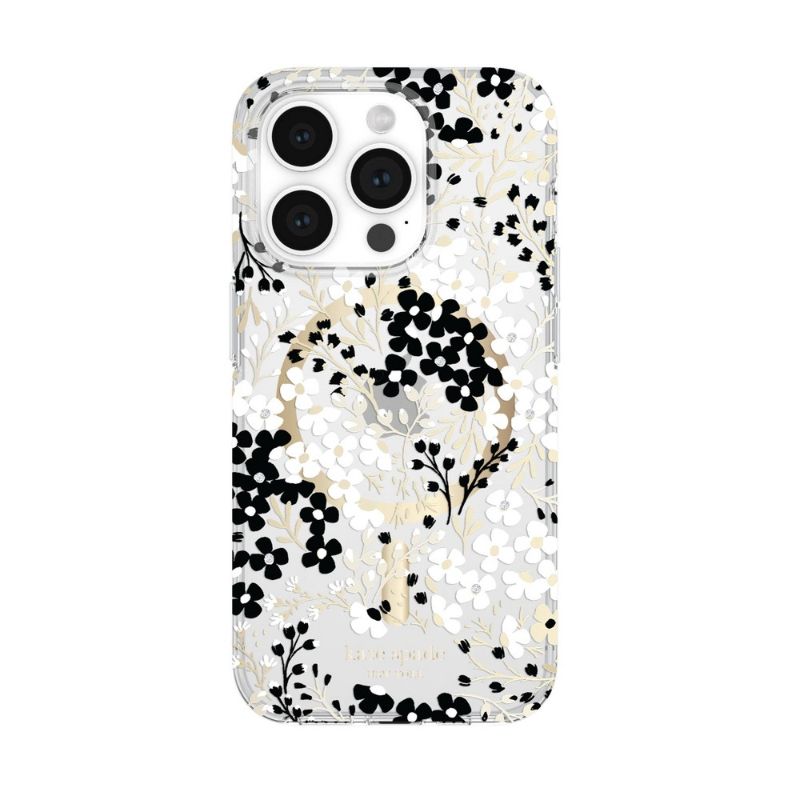 Photo 1 of Kate Spade New York Apple iPhone 15 Pro Protective Case with MagSafe - Black & White Floral with Gems