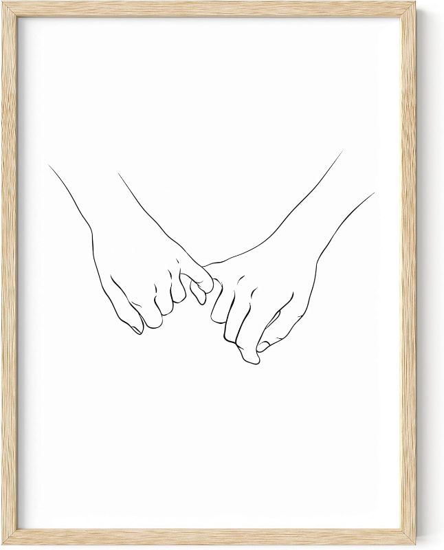 Photo 1 of HAUS AND HUES Pinky Promise Wall Art Line Drawings - Holding Hands Minimalistic Wall Art, Pinky Promise Picture, Couple Poster, Romantic Decor Line Drawing Wall Art Hand Art (Beige Frame, 12x16)