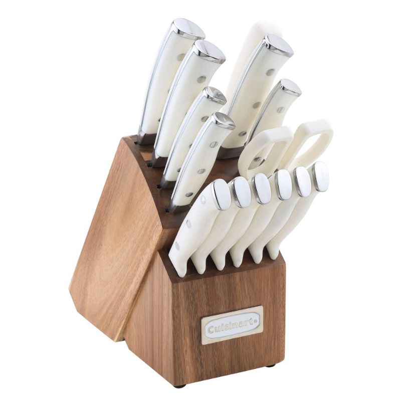 Photo 1 of Cuisinart Classic 15pc White Triple Rivet Knife Block Set - C77WTR-15P2: High Carbon Stainless Steel, Ergonomic Handle (Only the Knife Stand Inside)