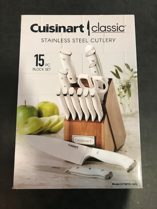 Photo 1 of Cuisinart Classic 15pc White Triple Rivet Knife Block Set - C77WTR-15P2: High Carbon Stainless Steel, Ergonomic Handle (Only the Knife Stand Inside)