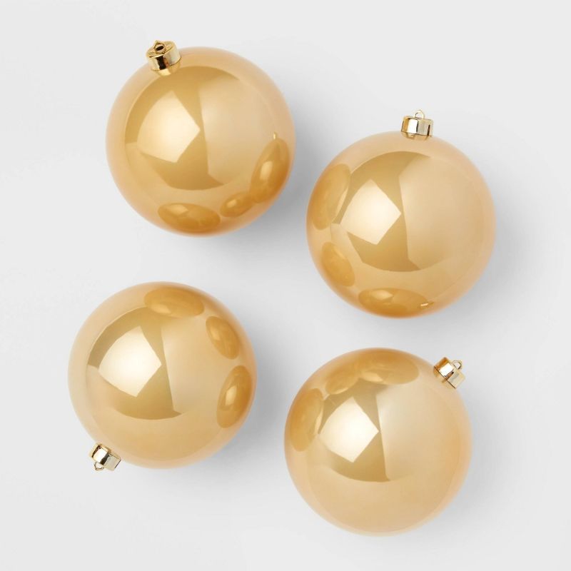 Photo 1 of 4pc Shatter-Resistant Opal Round Christmas Tree Ornament Set Gold - Wondershop™: Luxury Indoor Decor, Plastic, 5.75"