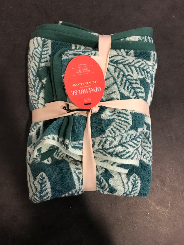 Photo 2 of 2pc Paradise Bath and Hand Towel Set Green - Opalhouse™ Designed with Jungalow™: Cotton Jacquard, Midweight, Reversible