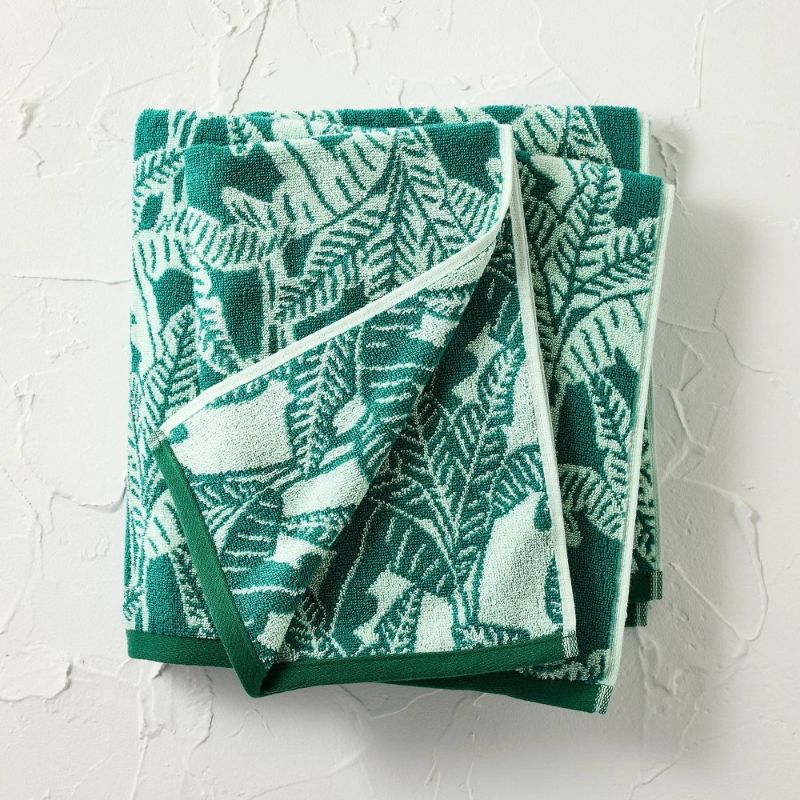 Photo 1 of 2pc Paradise Bath and Hand Towel Set Green - Opalhouse™ Designed with Jungalow™: Cotton Jacquard, Midweight, Reversible