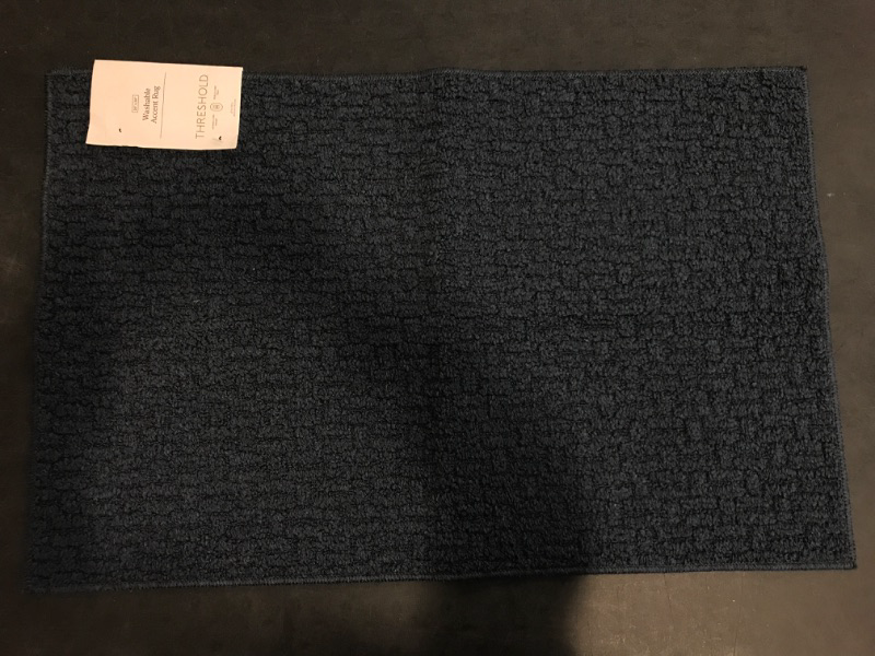 Photo 2 of 1'8"X2'6" Washable Solid Machine Tufted Accent Rug Blue - Threshold™