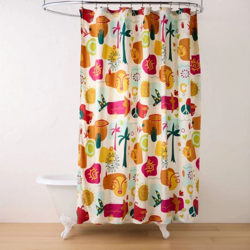 Photo 1 of 13pc Collage Shower Curtain Bundle with Hooks - Opalhouse™ Designed with Jungalow™: Abstract Pattern, Machine Washable, Twill Fabric