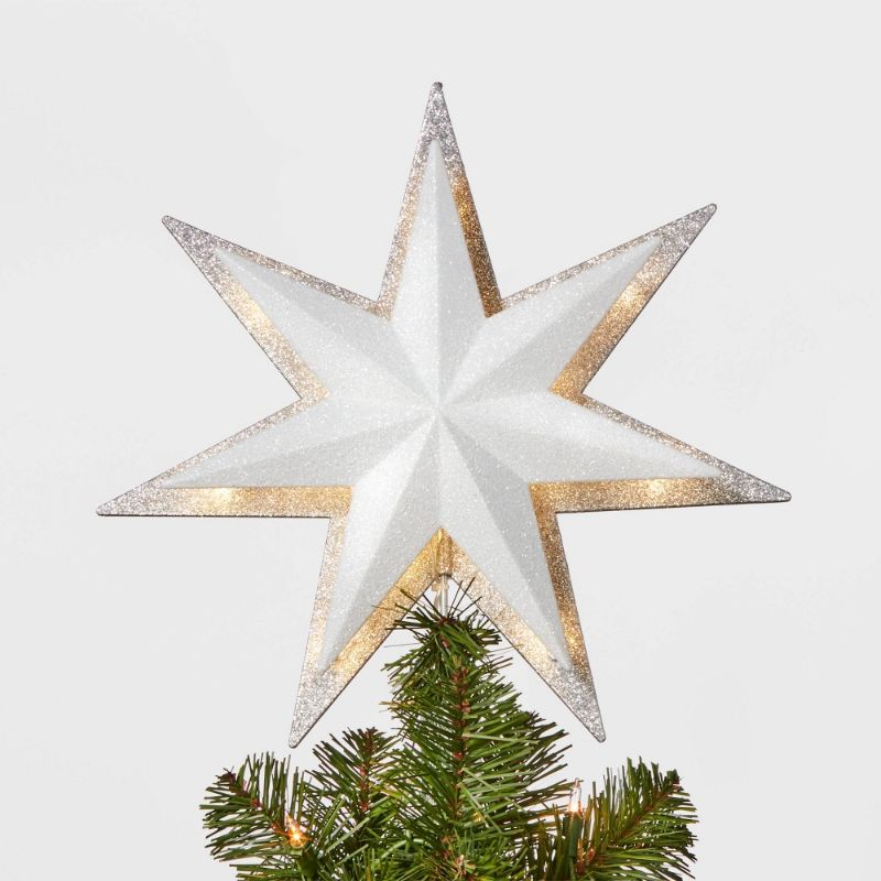 Photo 1 of 13" 21ct LED Light Glitter Star Christmas Tree Topper Silver - Wondershop™: Indoor Plastic decor