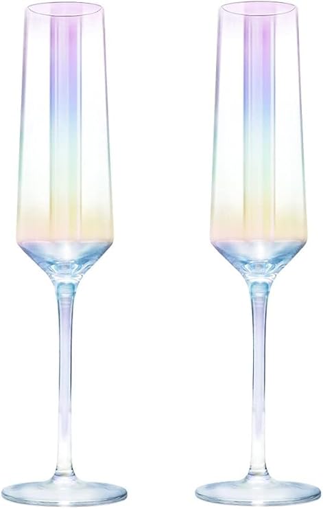 Photo 1 of Iridescent Crystal Champagne Flutes Set of 2, Perfect for Wedding, Christmas, or Valentine's Celebrations (2 SET)