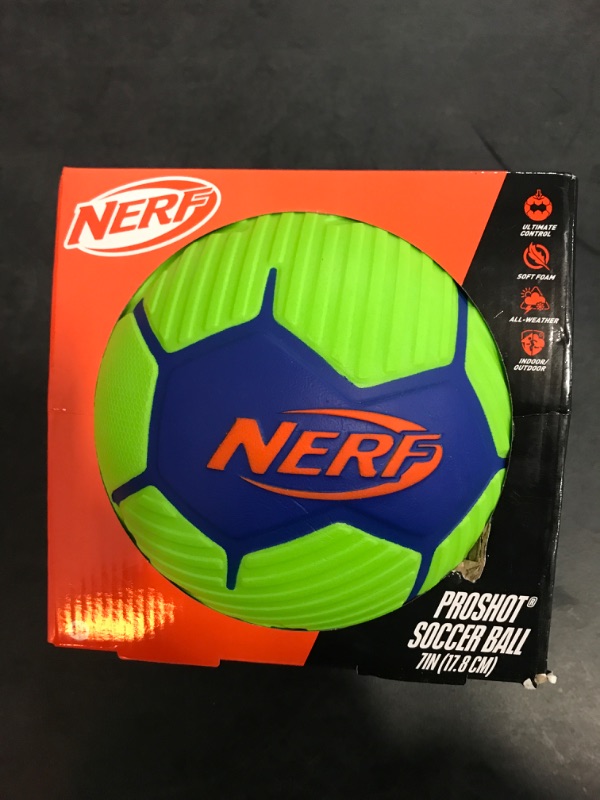 Photo 2 of Franklin Sports Nerf Proshot Size 7 Foam Soccer Ball Green & Blue Indoor/Outdoor Use Perfect for Kids & Toddlers Can Play Anywhere Safely