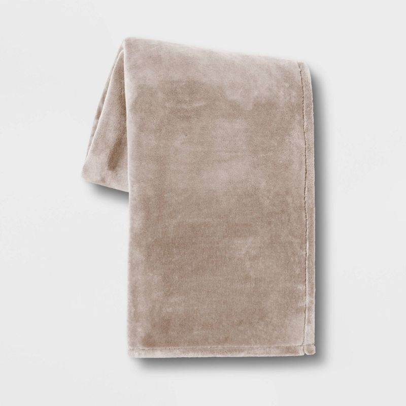 Photo 1 of 50 X70 Oversized Primalush Throw Blanket in Neutral by Threshold Collection Tan color Very Soft & Fluffy 