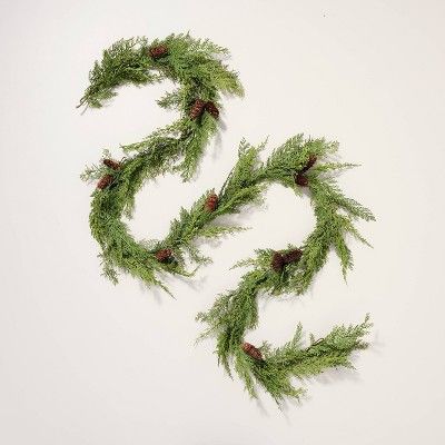 Photo 1 of Faux Cedar Drapery Christmas Garland - Hearth & Hand™ with Pinecones Indoor Garland Christmas Decor 