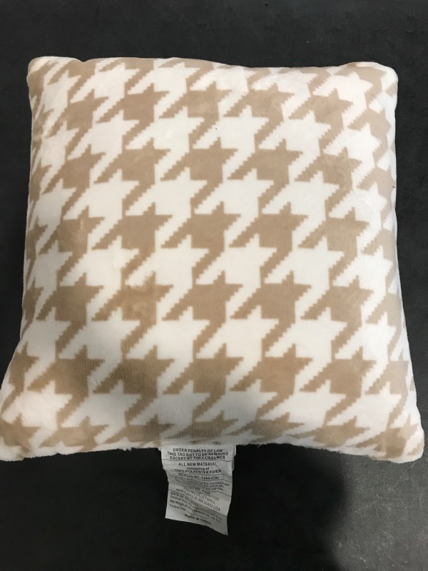 Photo 2 of Printed plush Houndstooth Pillow Square Throw Pillow with Faux Shearling Reverse Cream Color (Tan/Cream) Very Fluffy 2 in 1 Pillow