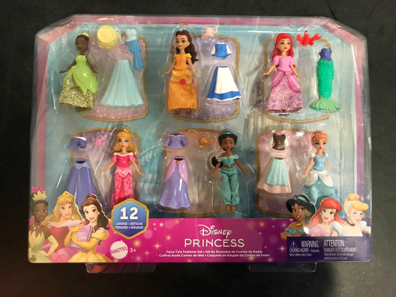 Photo 2 of Disney Princess Fairy-Tale Dolls and Fashions Toy Set Disney Princess characters Jasmine Tiana Belle Aurora and Cinderella as well as Ariel in her mermaid look and human