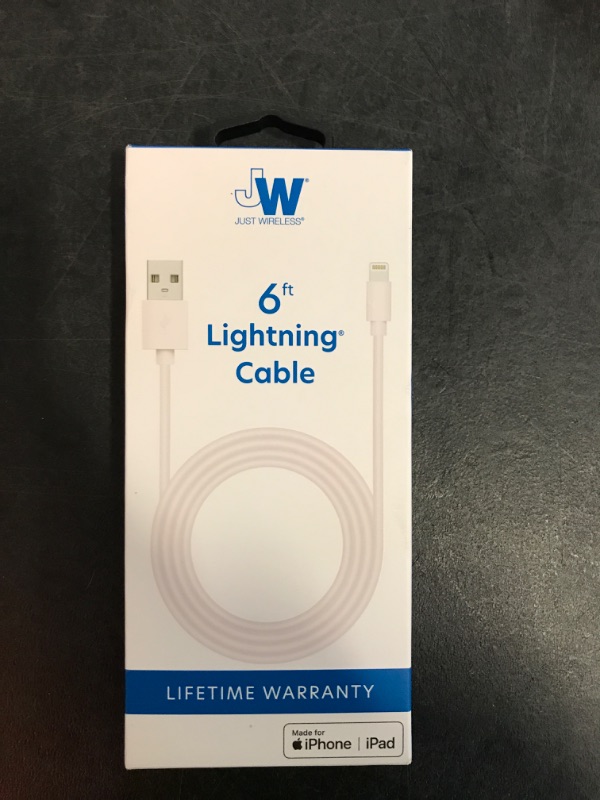 Photo 2 of Just Wireless 6ft TPU Lightning to USB-a Cable - White Works For iPhone Products Tough Durable Charges Fast 