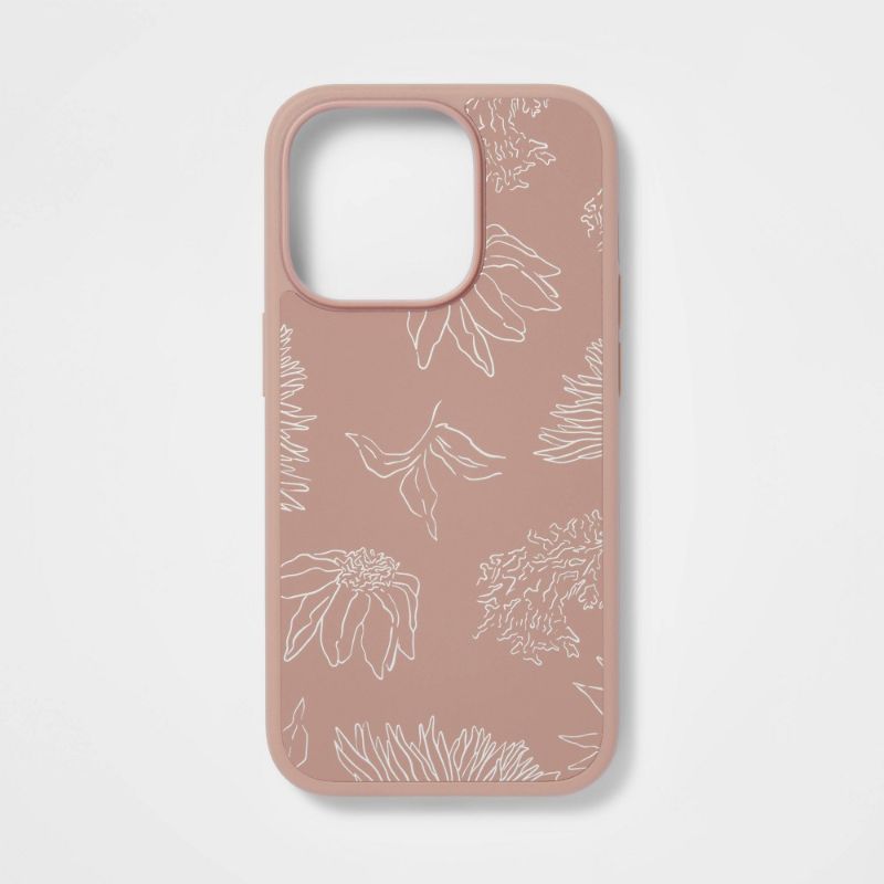 Photo 1 of Apple iPhone 14 Pro Case - Heyday™ Warm Taupe With Thin Line Flower Designs LIghtweight